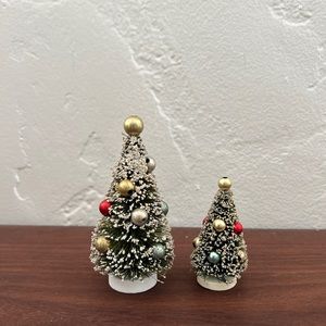 Pair vintage bottlebrush Christmas trees ornaments baubles antique sparkle